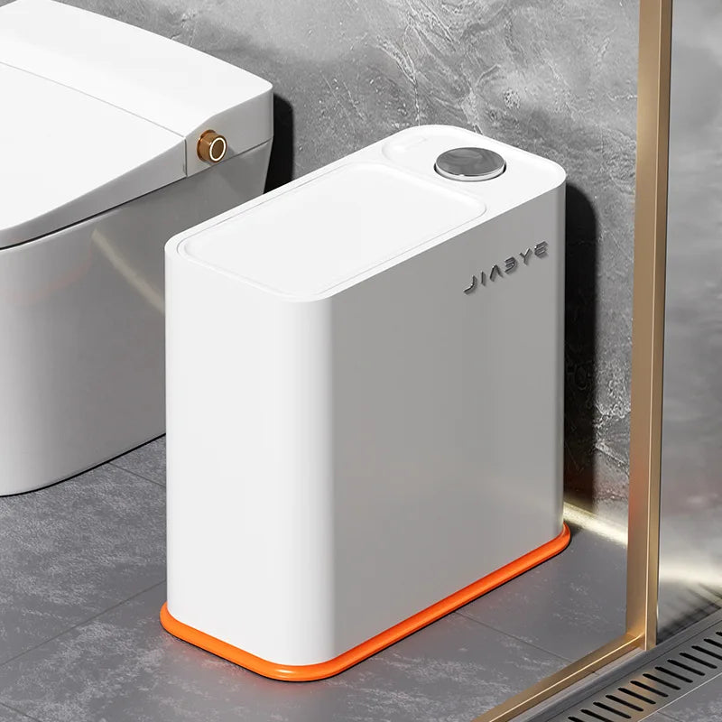 Narrow Trash Can with Lid, Touch Press Kitchen Bathroom Bin - Slim Space Saving Waste Basket, Large Capacity Waterproof Design