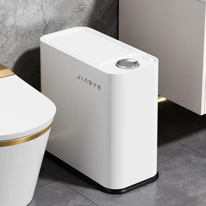 Narrow Trash Can with Lid, Touch Press Kitchen Bathroom Bin - Slim Space Saving Waste Basket, Large Capacity Waterproof Design