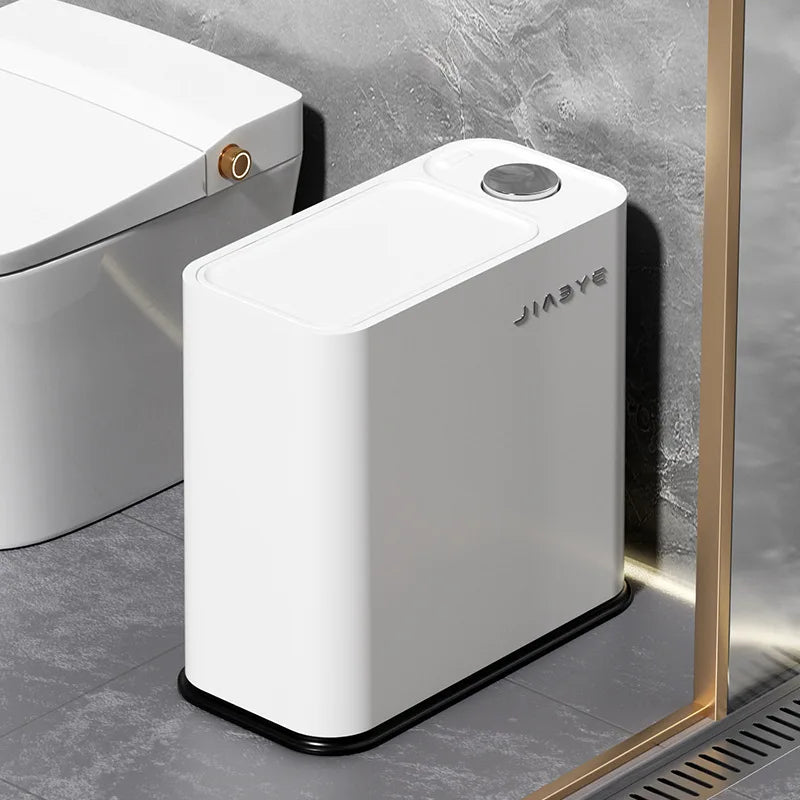 Narrow Trash Can with Lid, Touch Press Kitchen Bathroom Bin - Slim Space Saving Waste Basket, Large Capacity Waterproof Design