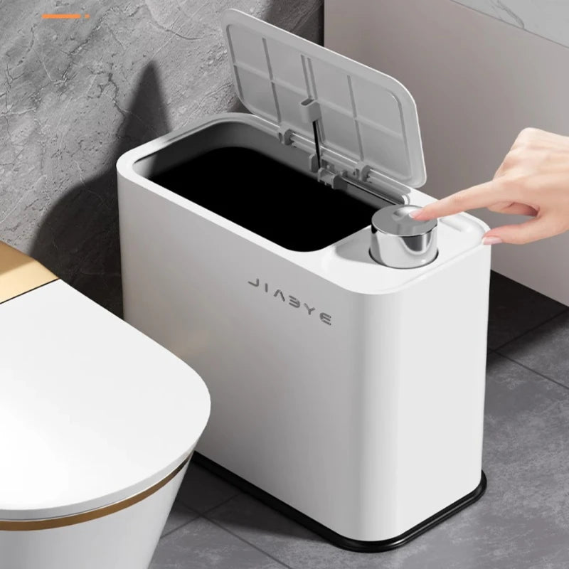 Narrow Trash Can with Lid, Touch Press Kitchen Bathroom Bin - Slim Space Saving Waste Basket, Large Capacity Waterproof Design