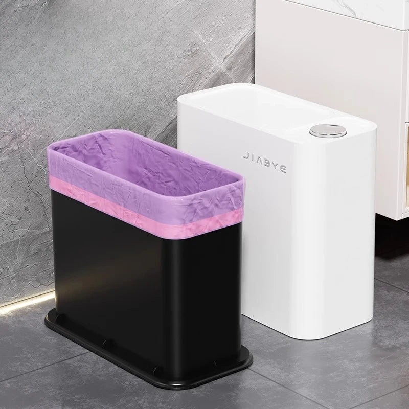 Narrow Trash Can with Lid, Touch Press Kitchen Bathroom Bin - Slim Space Saving Waste Basket, Large Capacity Waterproof Design