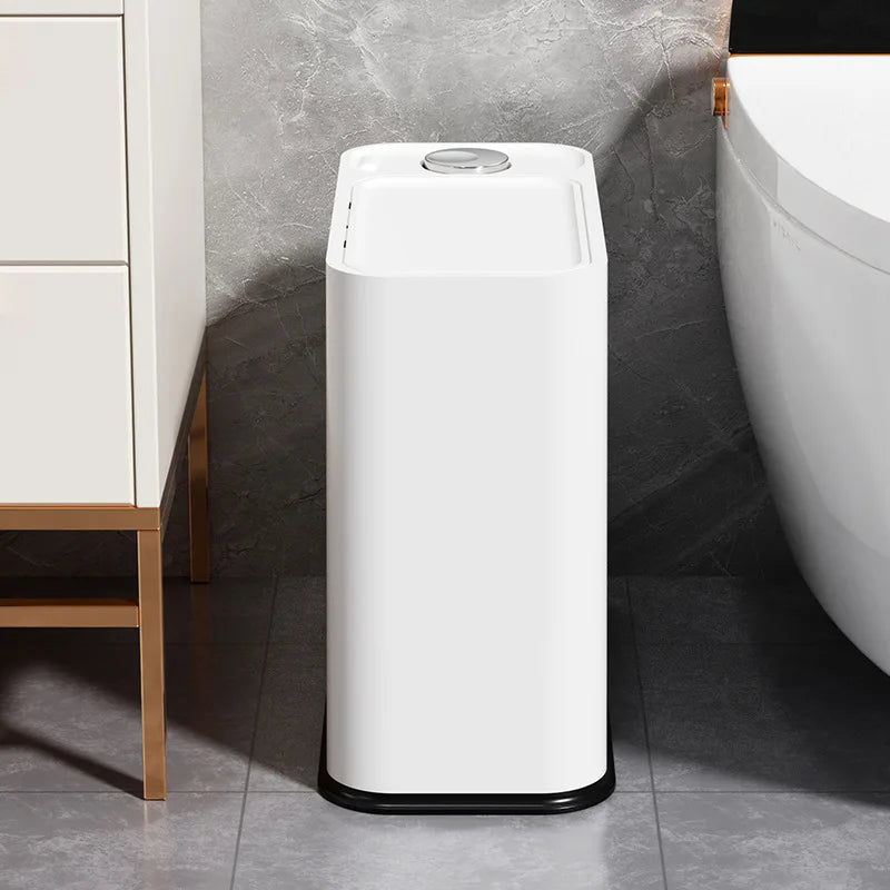 Narrow Trash Can with Lid, Touch Press Kitchen Bathroom Bin - Slim Space Saving Waste Basket, Large Capacity Waterproof Design