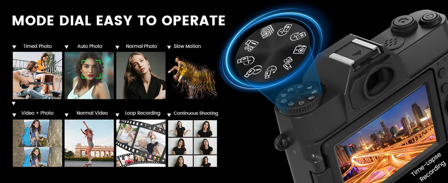 Compact Digital Photography Camera 4K WIFI Webcam Retro Vlog Recorder YouTube 64MP Camcorder 3 Inch Flip Screen Wide Angle Lens