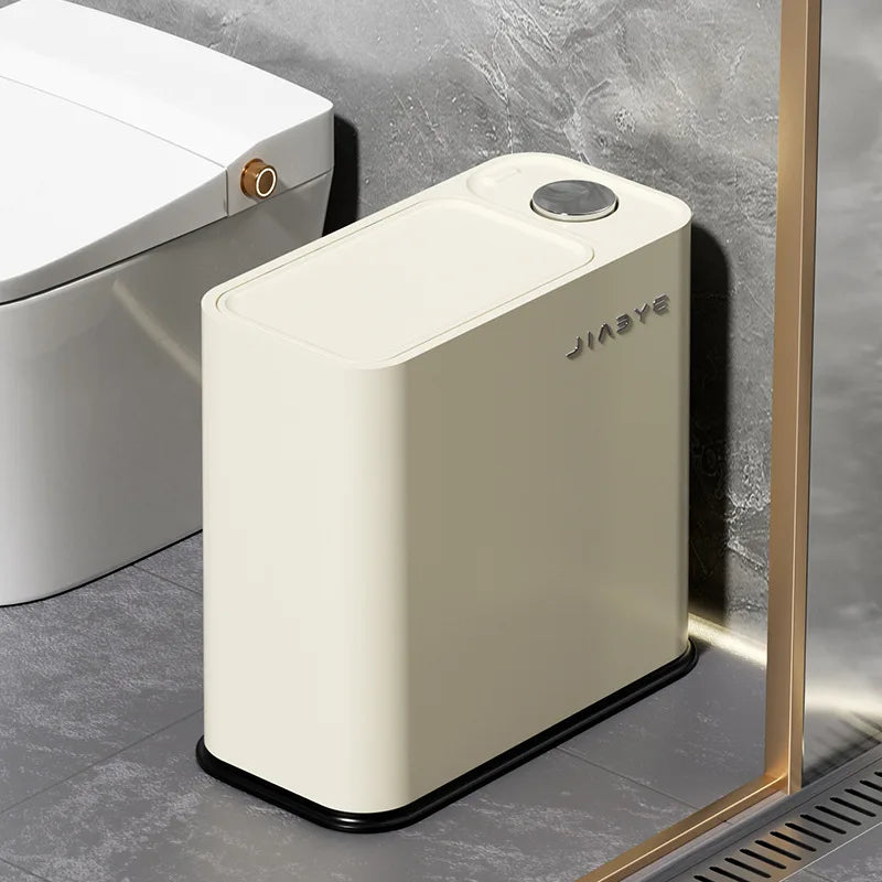 Narrow Trash Can with Lid, Touch Press Kitchen Bathroom Bin - Slim Space Saving Waste Basket, Large Capacity Waterproof Design