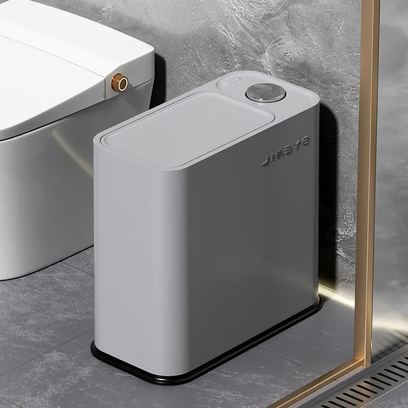 Narrow Trash Can with Lid, Touch Press Kitchen Bathroom Bin - Slim Space Saving Waste Basket, Large Capacity Waterproof Design