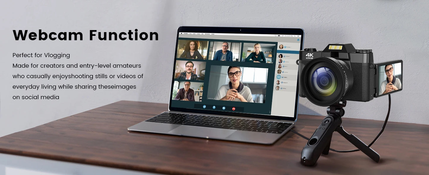 Compact Digital Photography Camera 4K WIFI Webcam Retro Vlog Recorder YouTube 64MP Camcorder 3 Inch Flip Screen Wide Angle Lens