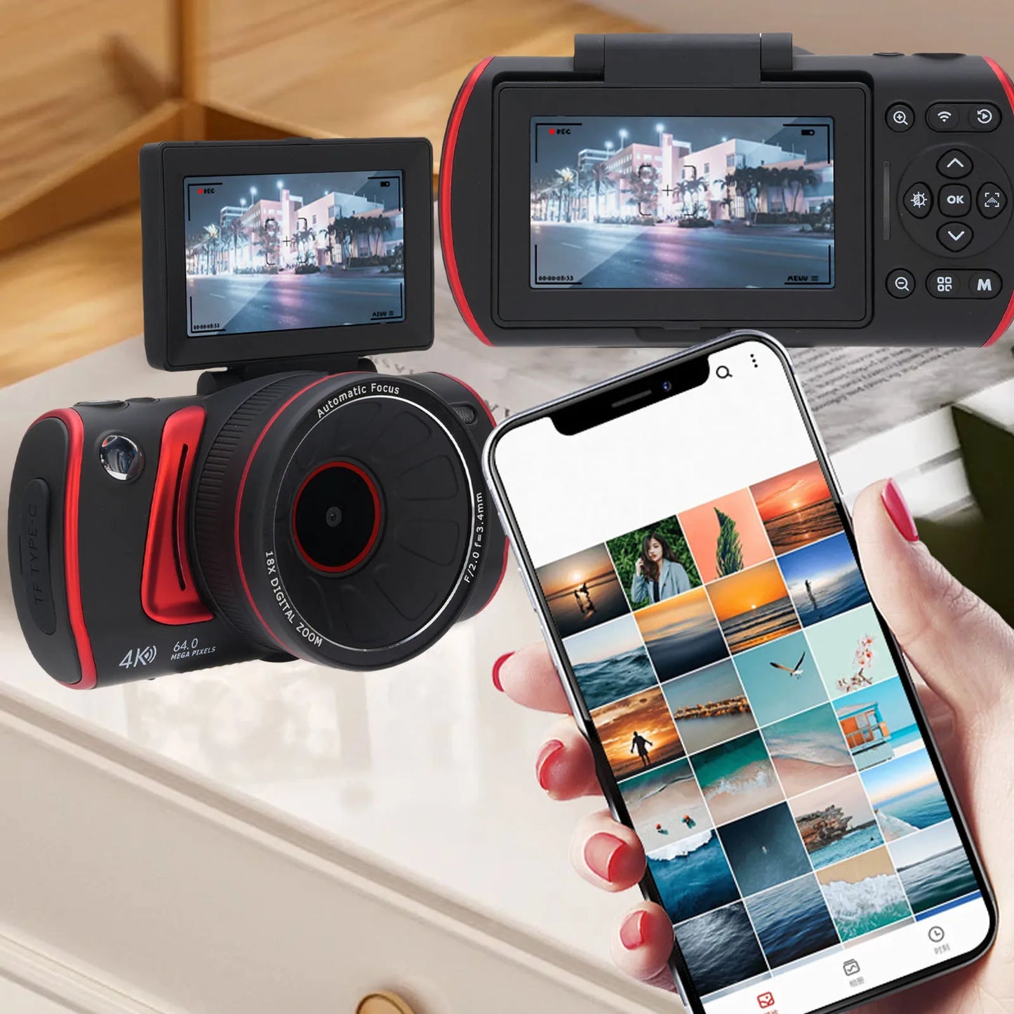 Vlog Camera WIFI Digital Camera 3 Inch  Screen 18X Zoom Retro Anti Shake Autofocus 64MP 4K for Selfie Home